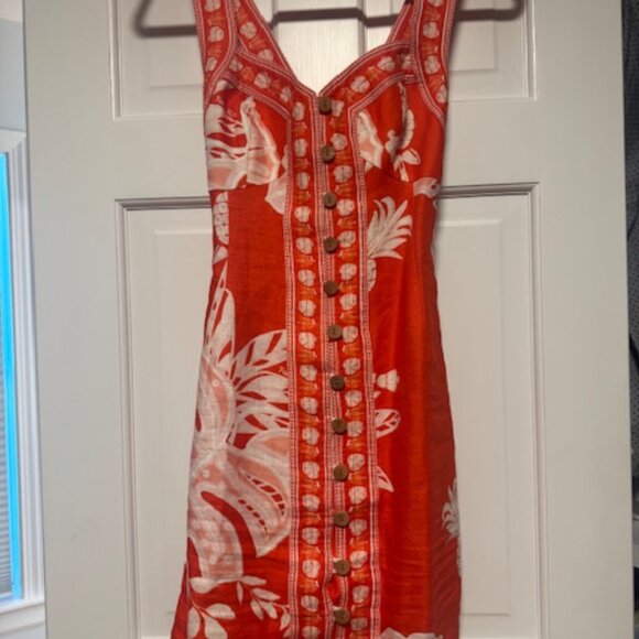 FARM Rio lace linen mini dress, orange monsteras - Picture 3 of 5